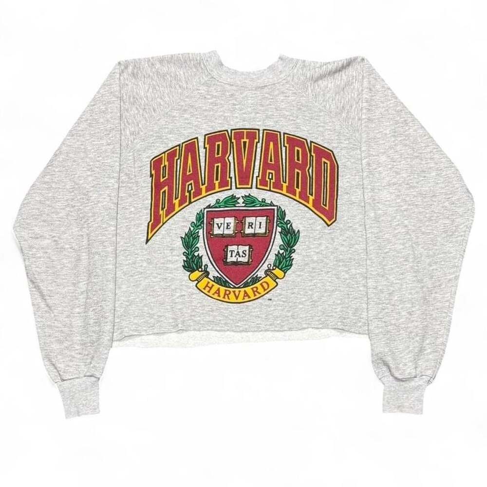 Vintage Harvard University Crest Cropped Crewneck Sweatshirt XL